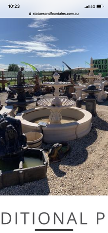 2 tier medium scollup fountain with traditional pond surround and poly tub insert