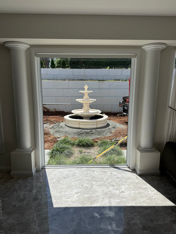 3 tier Italian with traditional pond surround and traditional acorn on smooth base fountain