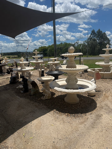 3 tier Italian fountain on smooth base with round acorn