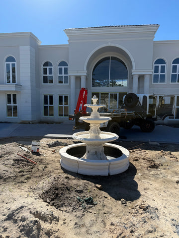 3 tier Italian fountain with traditional acorn and traditional pond surround