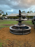 3 tier diamond fountain with traditional pond surround and poly tub insert