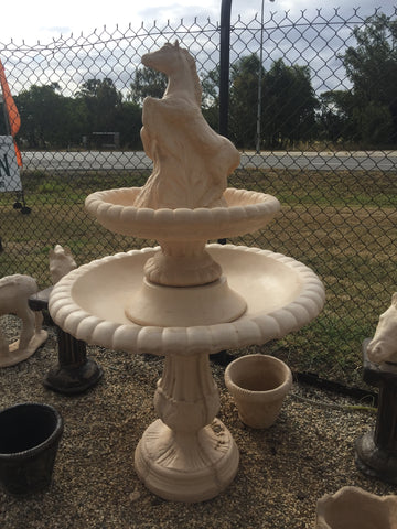 2 tier Cambridge fountain with rearing horse on tall leg